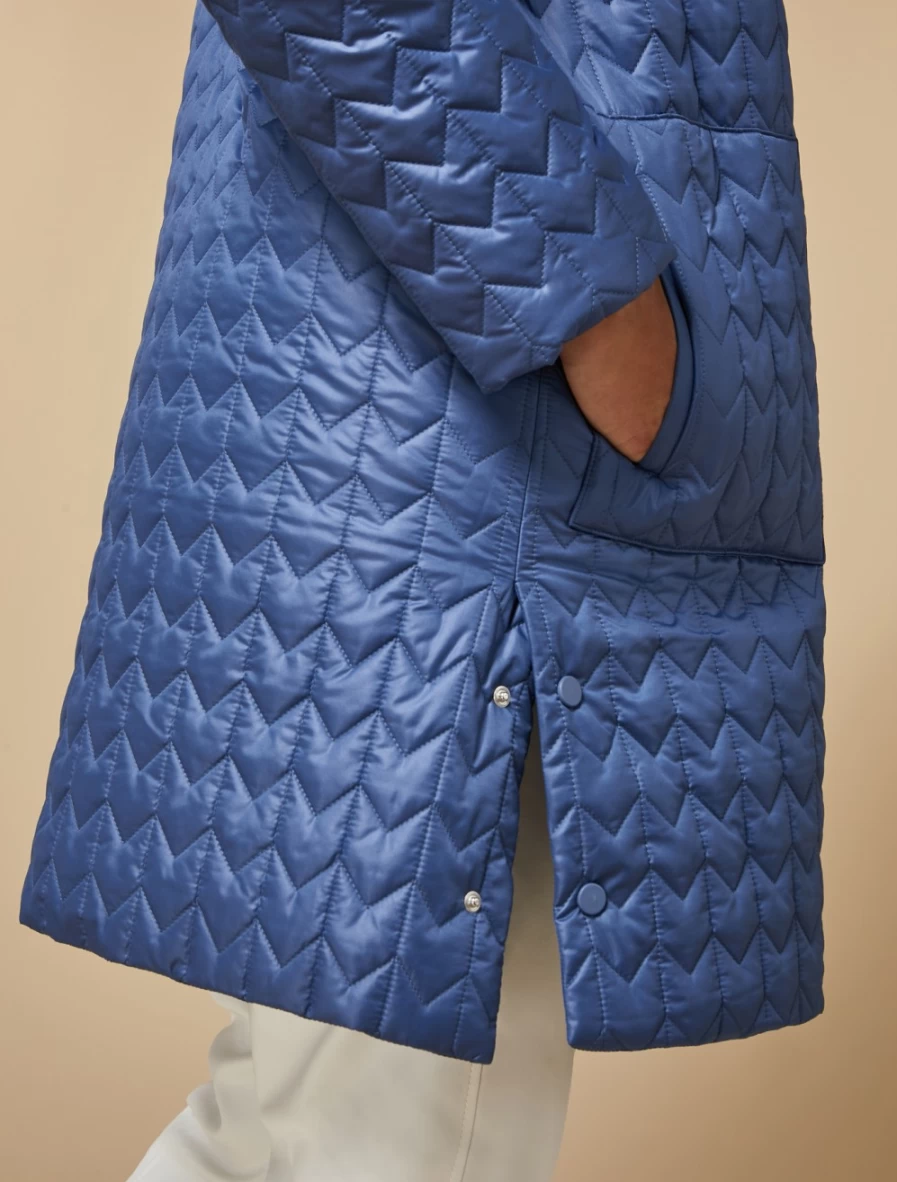 Marina Rinaldi Women's Ski Blue Quilted Houndstooth Down Jacket | Winter Warm Coat
