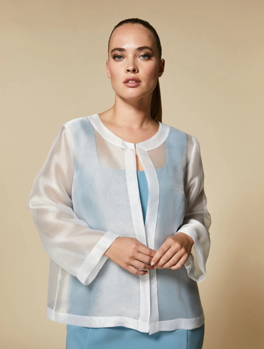 Marina Rinaldi Women's White Organza & Lurex Embellished Tunic Top