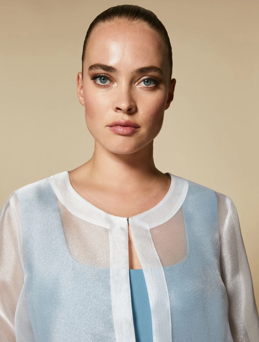 Marina Rinaldi Women's White Organza & Lurex Embellished Tunic Top