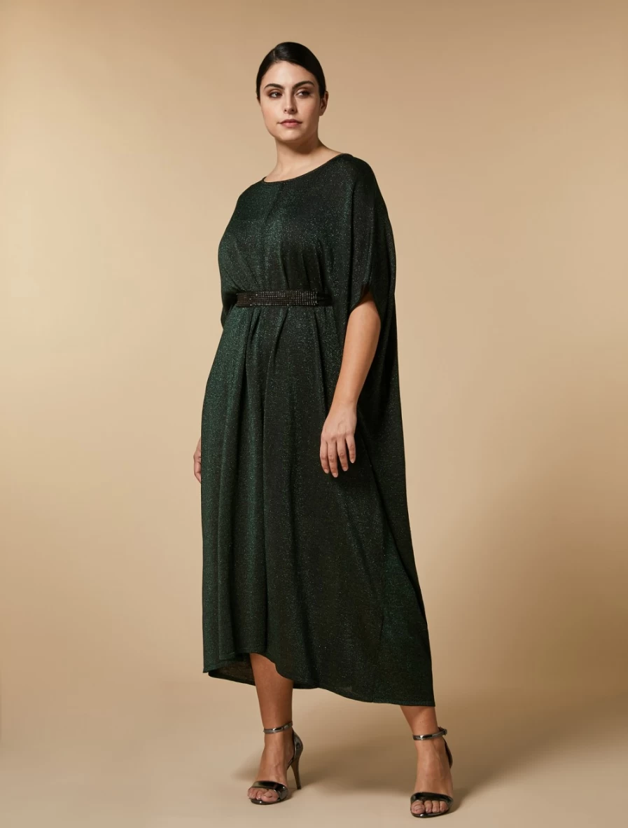 Marina Rinaldi Women's Dark Green Lurex-Knit Dress - Elegant Glitter Knitwear