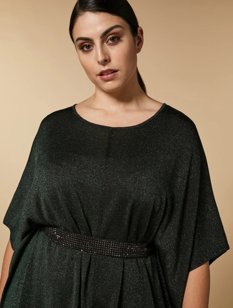 Marina Rinaldi Women's Dark Green Lurex-Knit Dress - Elegant Glitter Knitwear