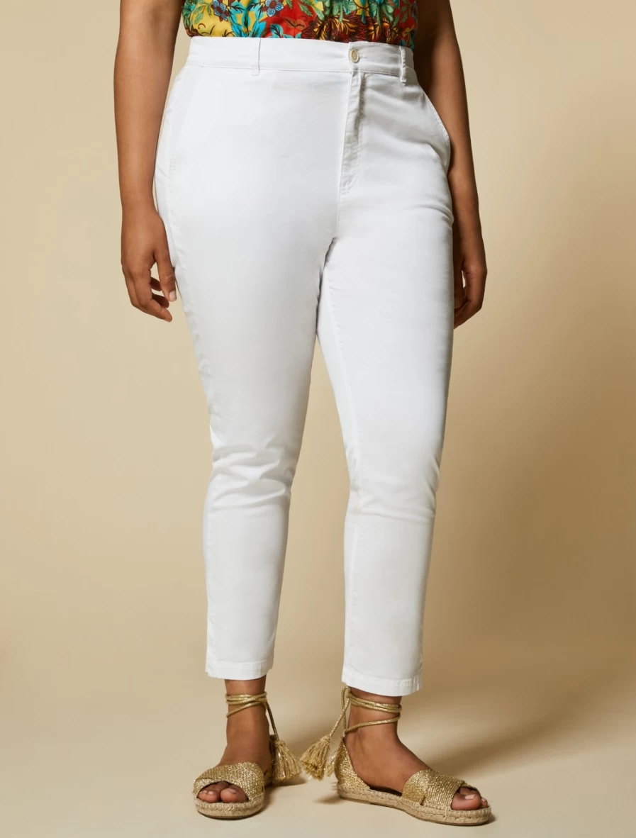 "Marina Rinaldi Women's White Cotton Gabardine Trousers"