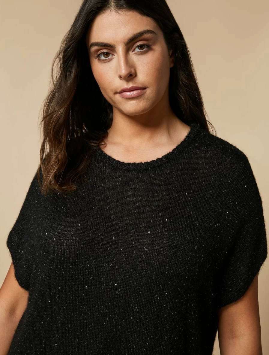 Marina Rinaldi Women's Black Sequined Alpaca Wool Sweater