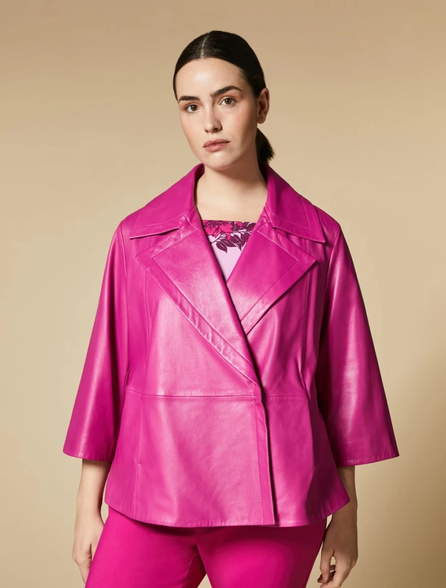 Marina Rinaldi Women's Fuchsia Shiny Nappa Leather Jacket