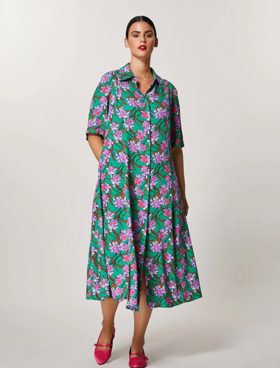 Marina Rinaldi Women's Dark Green Viscose Sable Shirt Dress