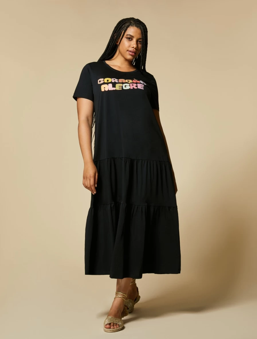 Marina Rinaldi Women's Black Print-Adorned Jersey Dress