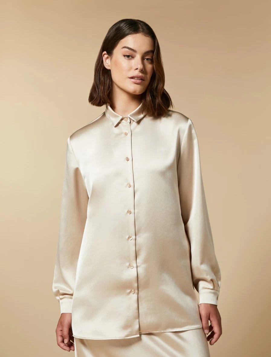 "Marina Rinaldi Women's White Satin Shirt – Elegant Blouse for Women"