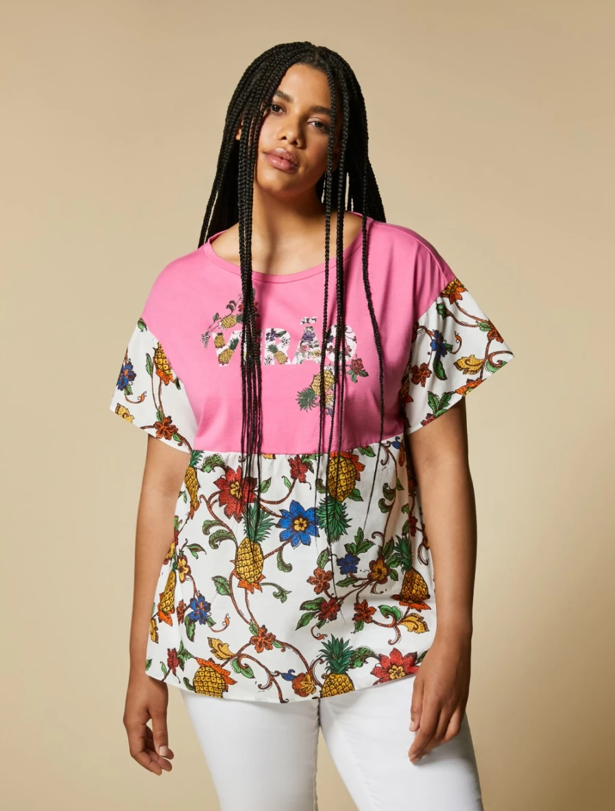 Marina Rinaldi Women's Fuchsia Jersey and Poplin T-Shirt