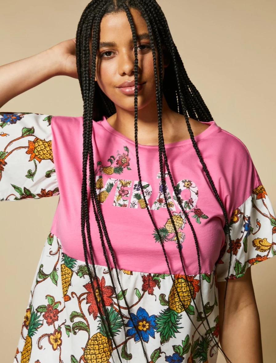 Marina Rinaldi Women's Fuchsia Jersey and Poplin T-Shirt