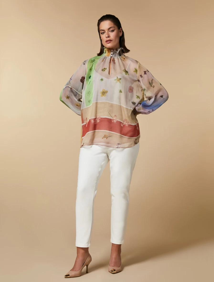 Marina Rinaldi Women's White Cotton-Blend Trousers