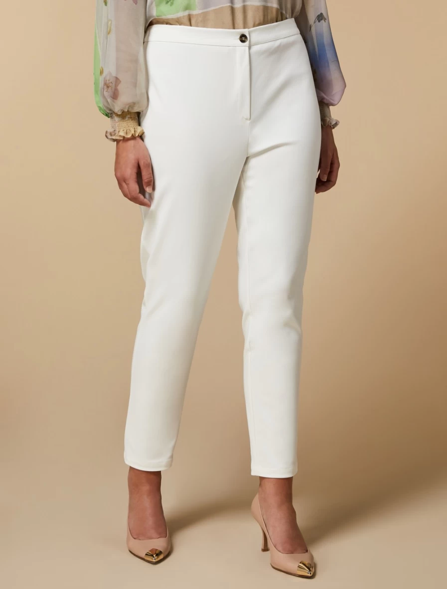 Marina Rinaldi Women's White Cotton-Blend Trousers