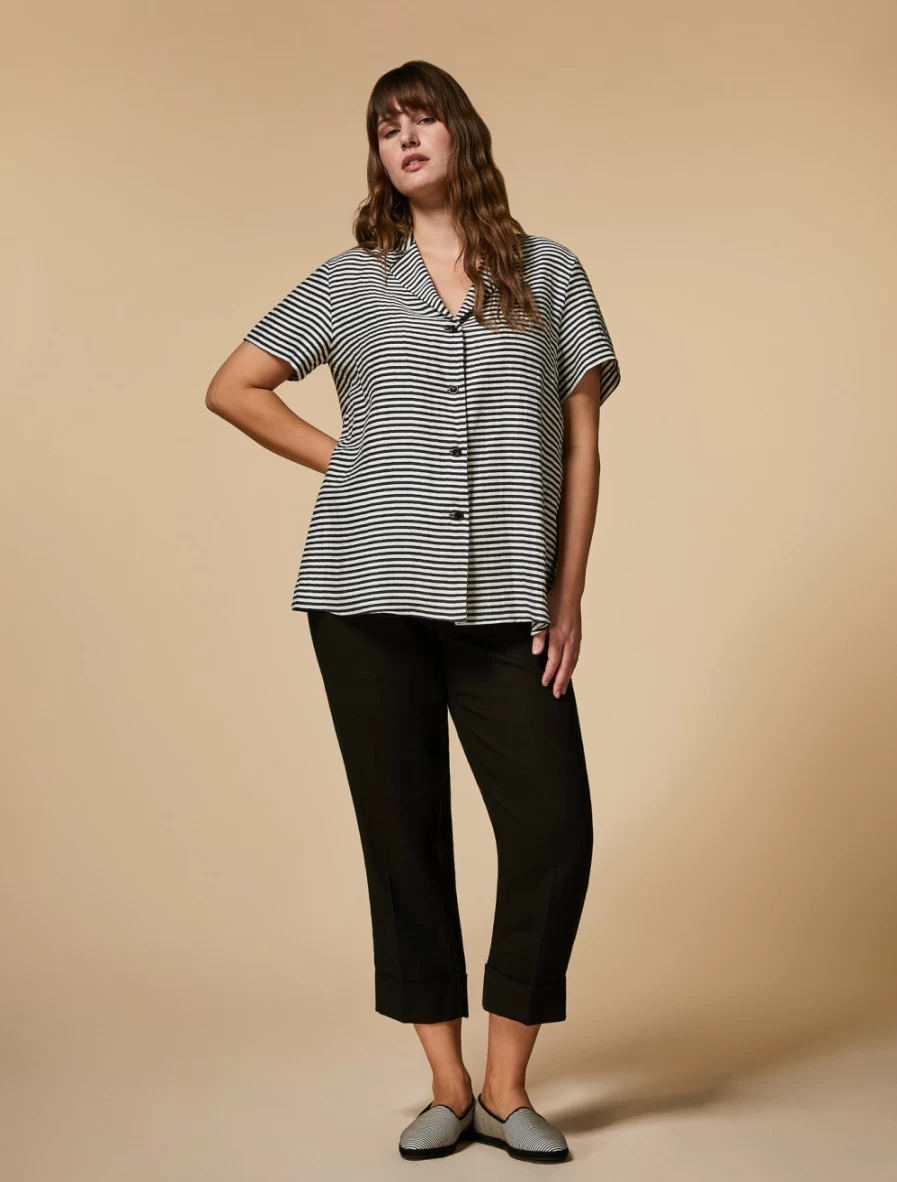 "Marina Rinaldi Women's Black Linen & Cotton Twill Trousers"