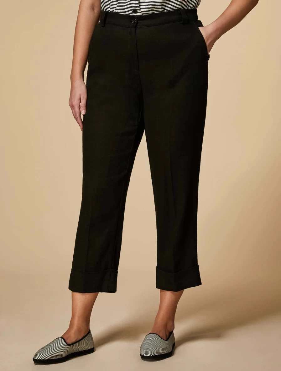 "Marina Rinaldi Women's Black Linen & Cotton Twill Trousers"