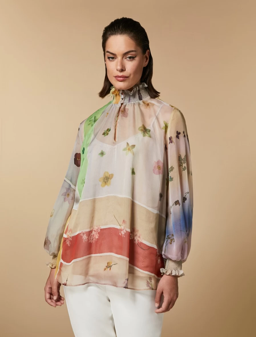 "Marina Rinaldi Women's Mustard Printed Chiffon Blouse"