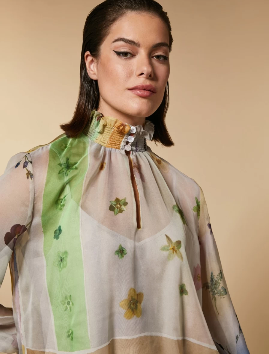 "Marina Rinaldi Women's Mustard Printed Chiffon Blouse"