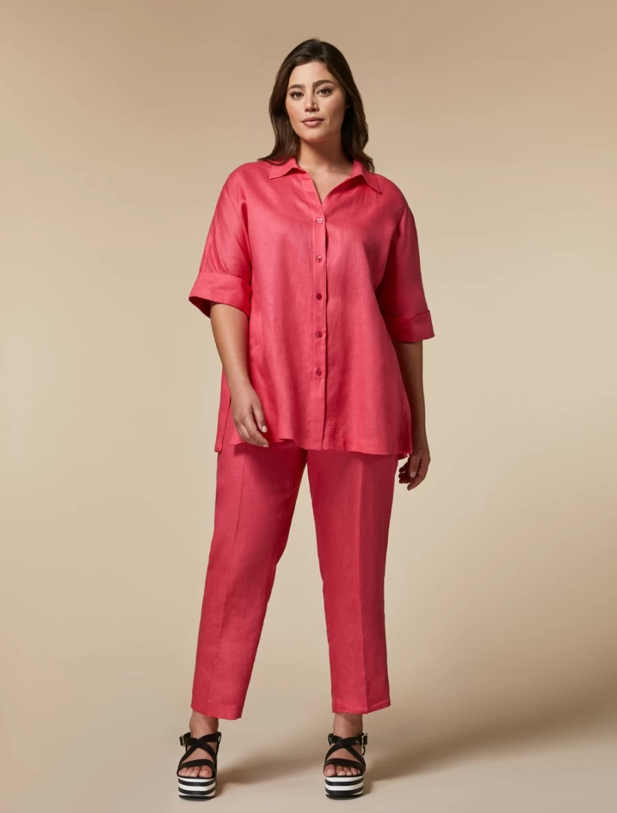 Marina Rinaldi Women's Red Yarn-Dyed Linen Trousers