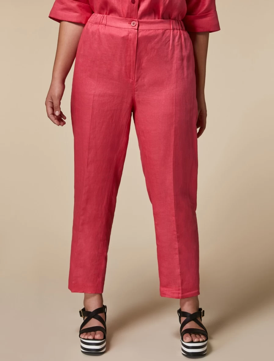 Marina Rinaldi Women's Red Yarn-Dyed Linen Trousers
