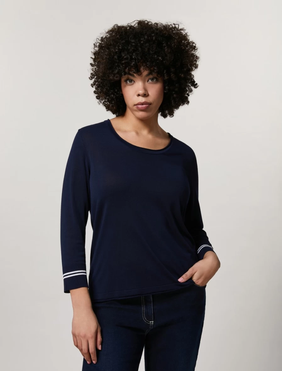 Marina Rinaldi Women's Dark Navy Slim-Fit Viscose Crepe Sweater
