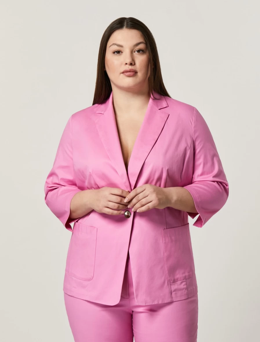 "Marina Rinaldi Women's Pink Cotton Gabardine Blazer | Classic Tailored Jacket"