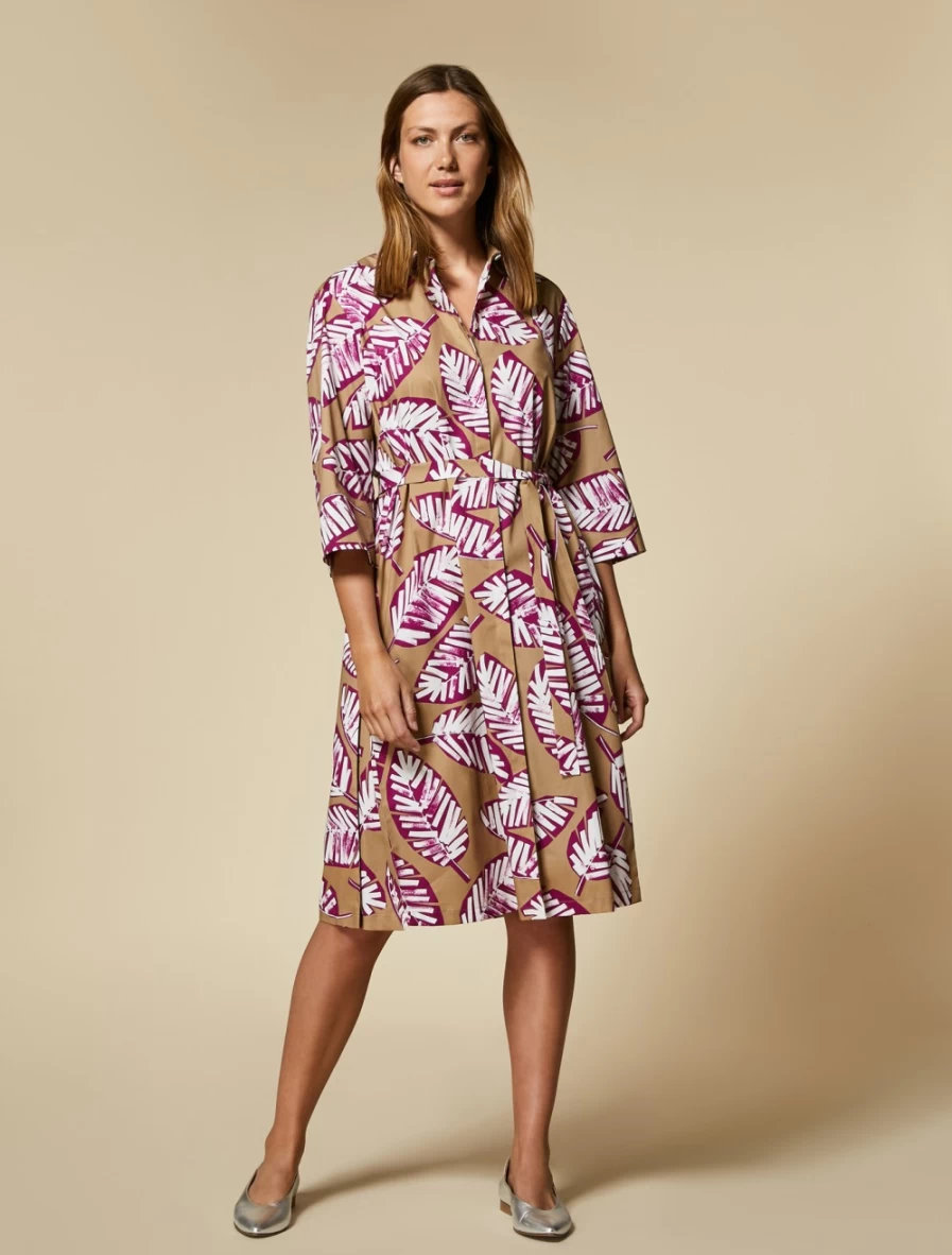 Marina Rinaldi Women's Camel Printed Cotton Shirt Dress