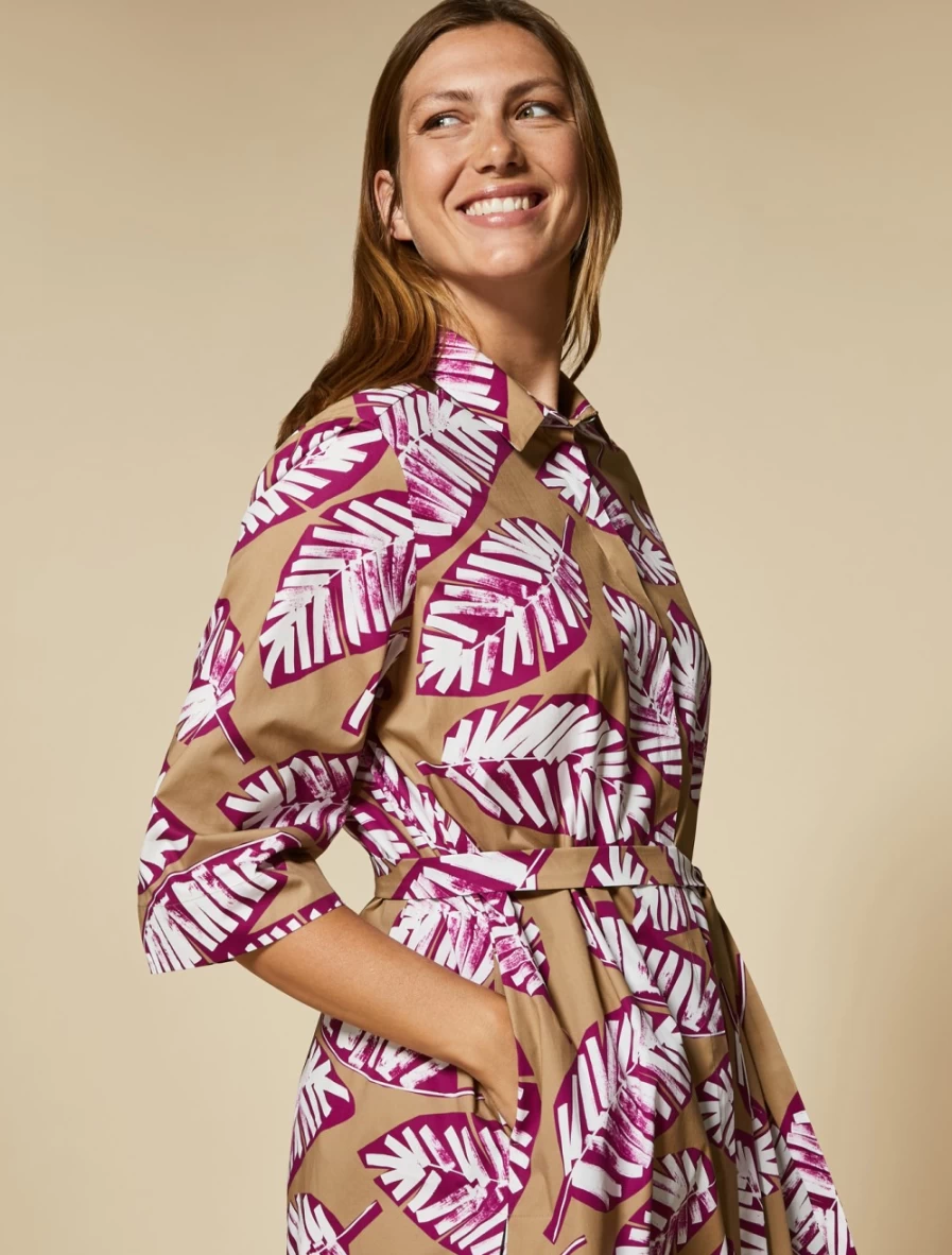 Marina Rinaldi Women's Camel Printed Cotton Shirt Dress