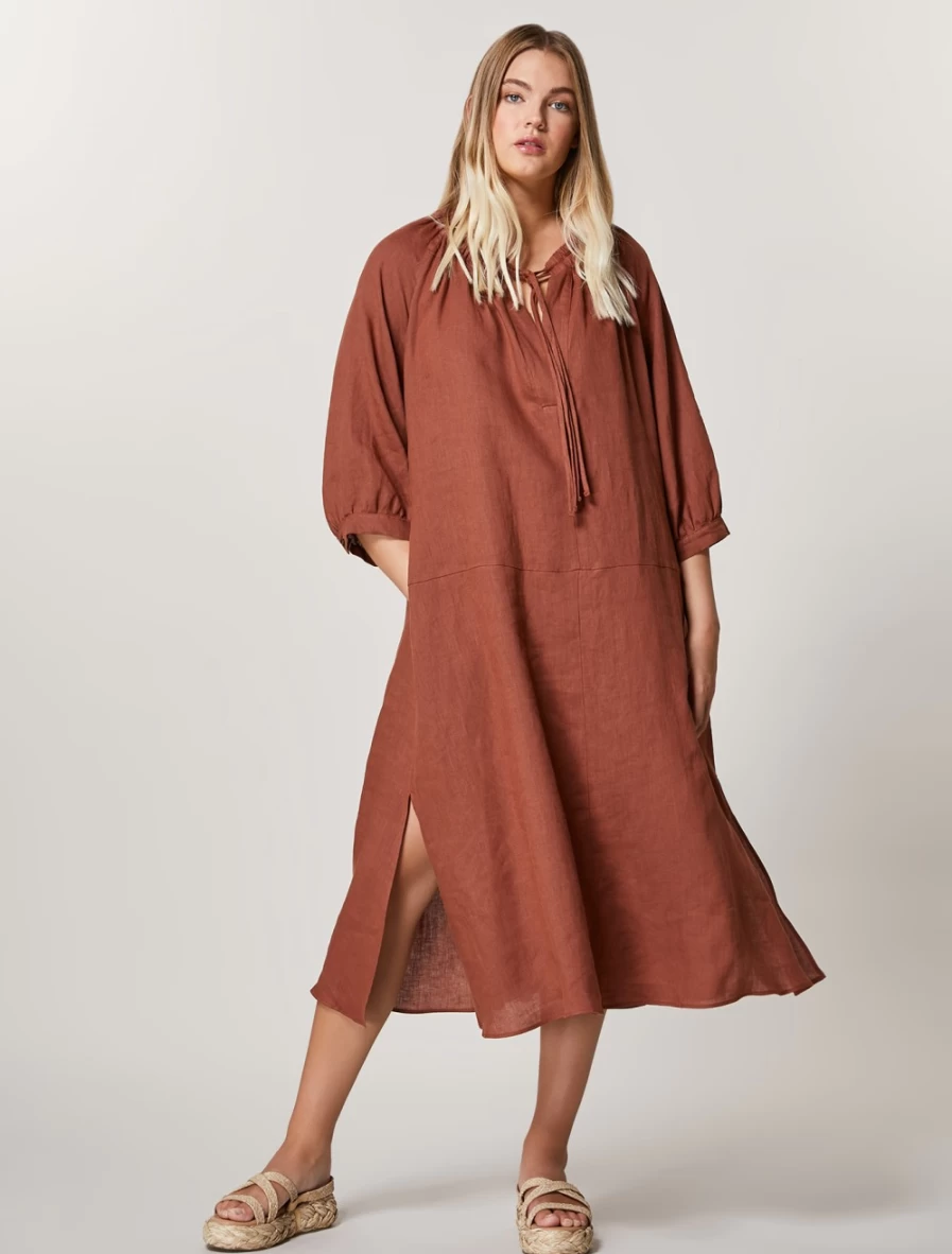 Marina Rinaldi Women's Rust Linen Dress - Breathable Summer Dress for Women