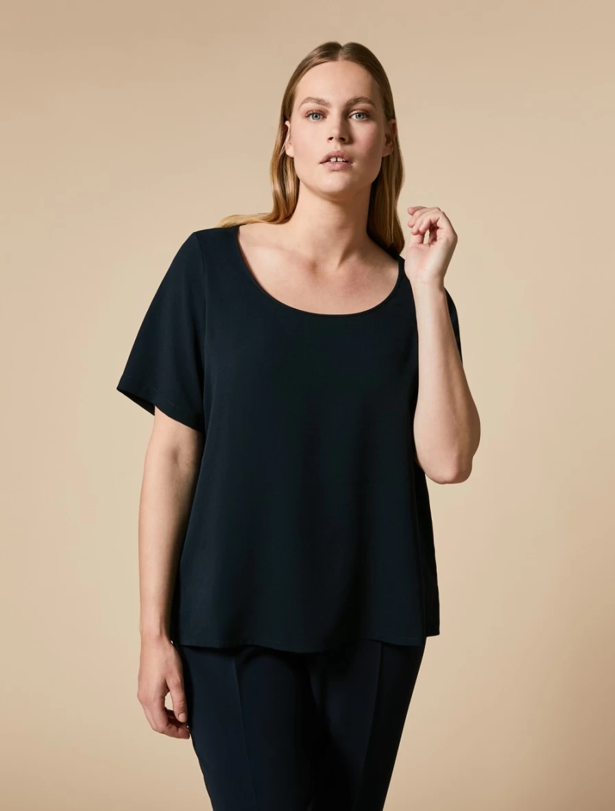 Marina Rinaldi Women's Flowing Top in Dark Navy - Elegant Blouse for Casual Wear
