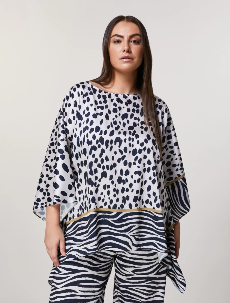 Marina Rinaldi Women's Dark Navy Printed Twill Poncho Wrap Cape