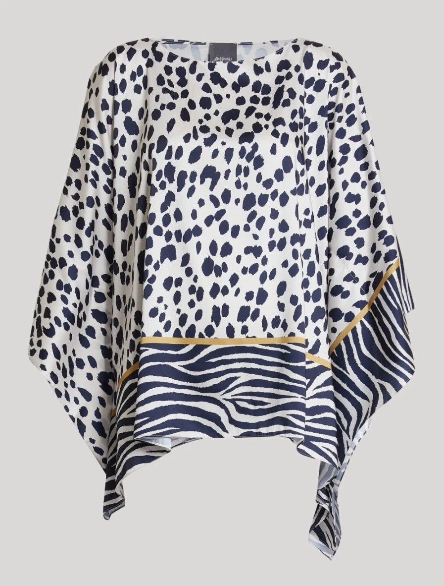 Marina Rinaldi Women's Dark Navy Printed Twill Poncho Wrap Cape
