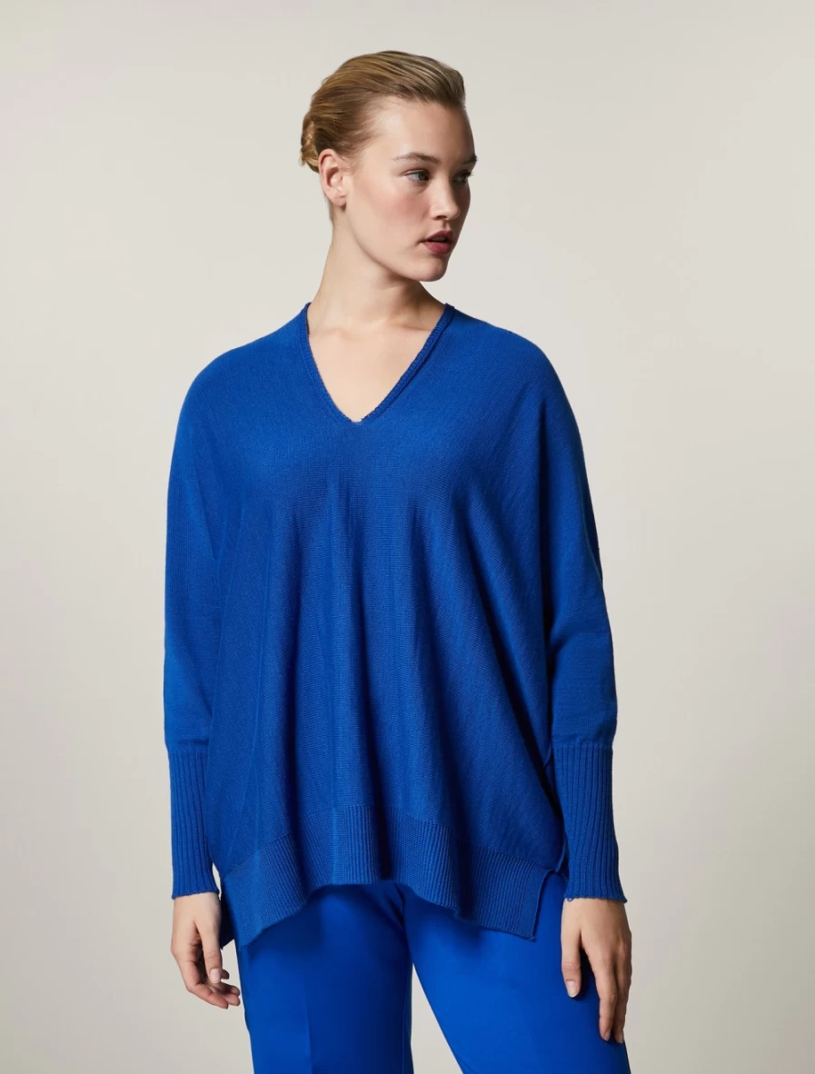 Marina Rinaldi Women's China Blue Merino Wool-Blend Sweater