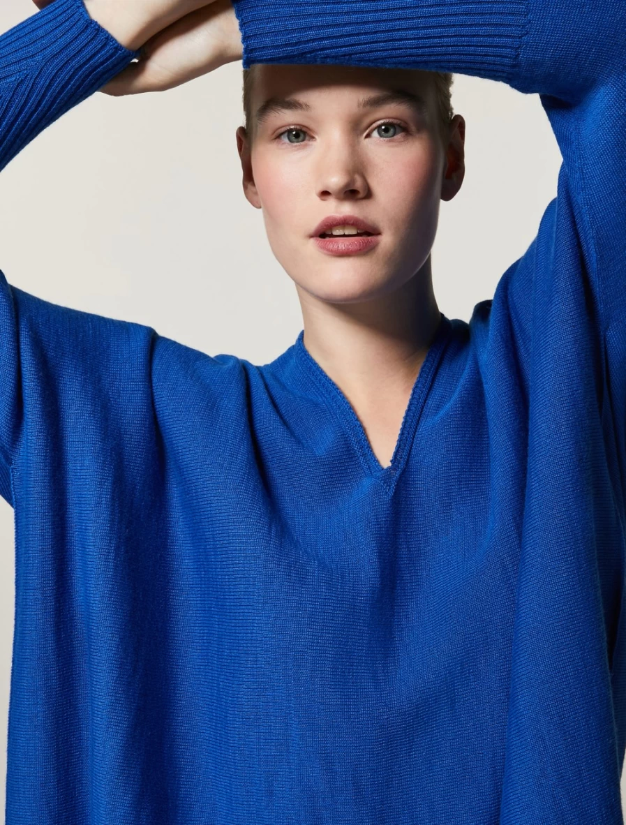 Marina Rinaldi Women's China Blue Merino Wool-Blend Sweater