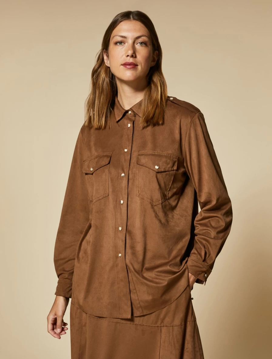 Marina Rinaldi Women's Dark Brown Buckskin Jersey Shirt