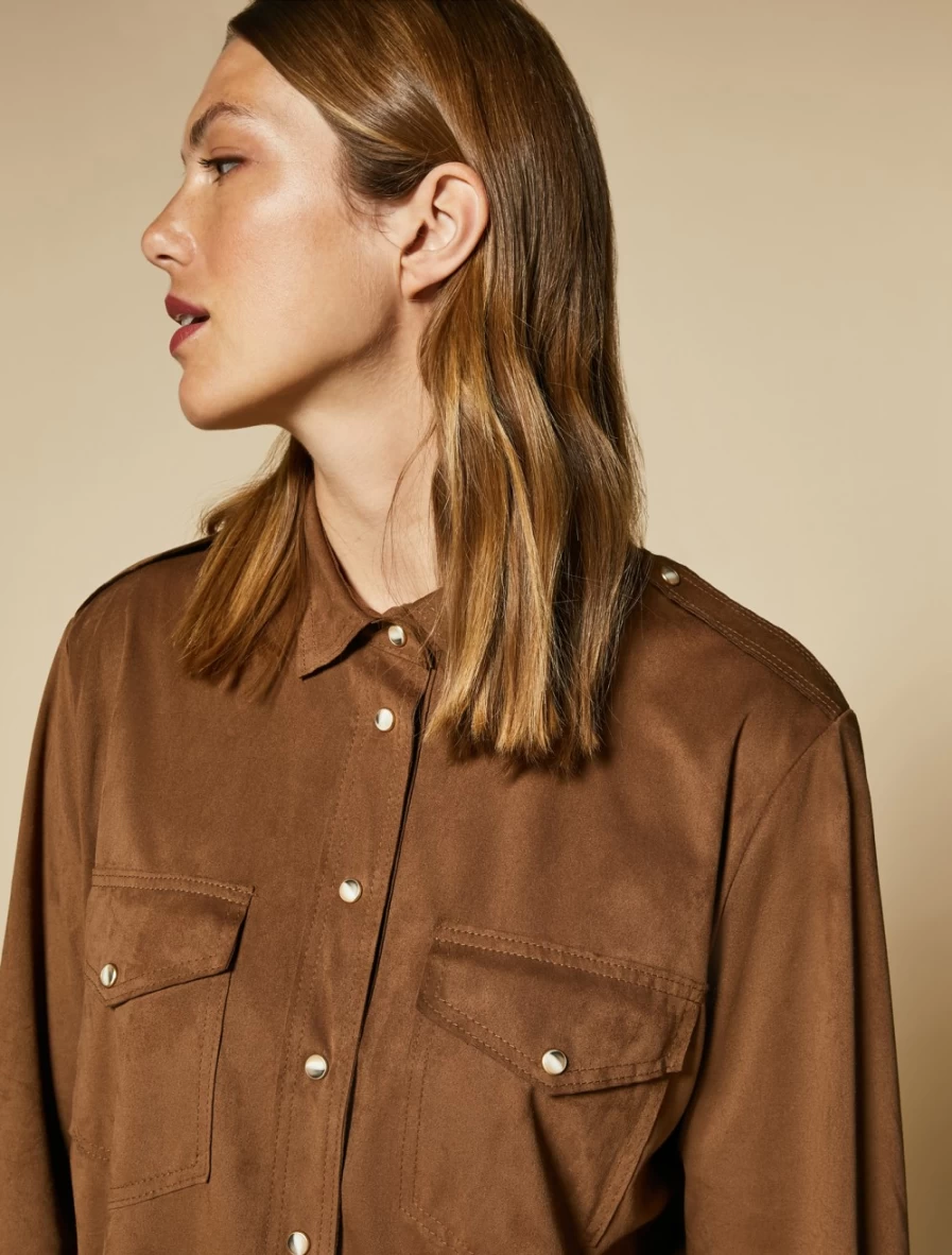 Marina Rinaldi Women's Dark Brown Buckskin Jersey Shirt