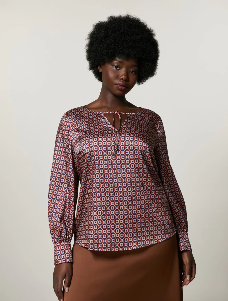 Marina Rinaldi Women's Camel Printed Twill Blouse