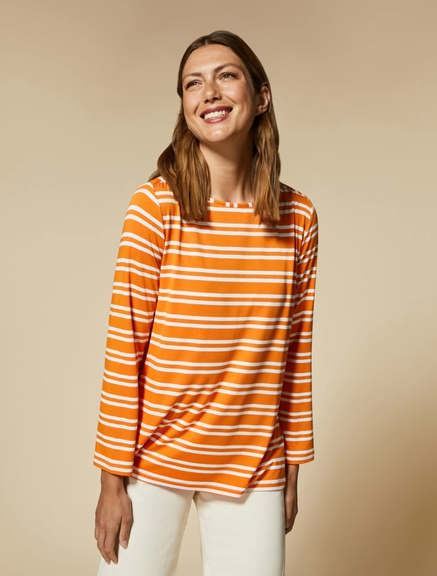 Marina Rinaldi Women's White Striped Jersey T-Shirt
