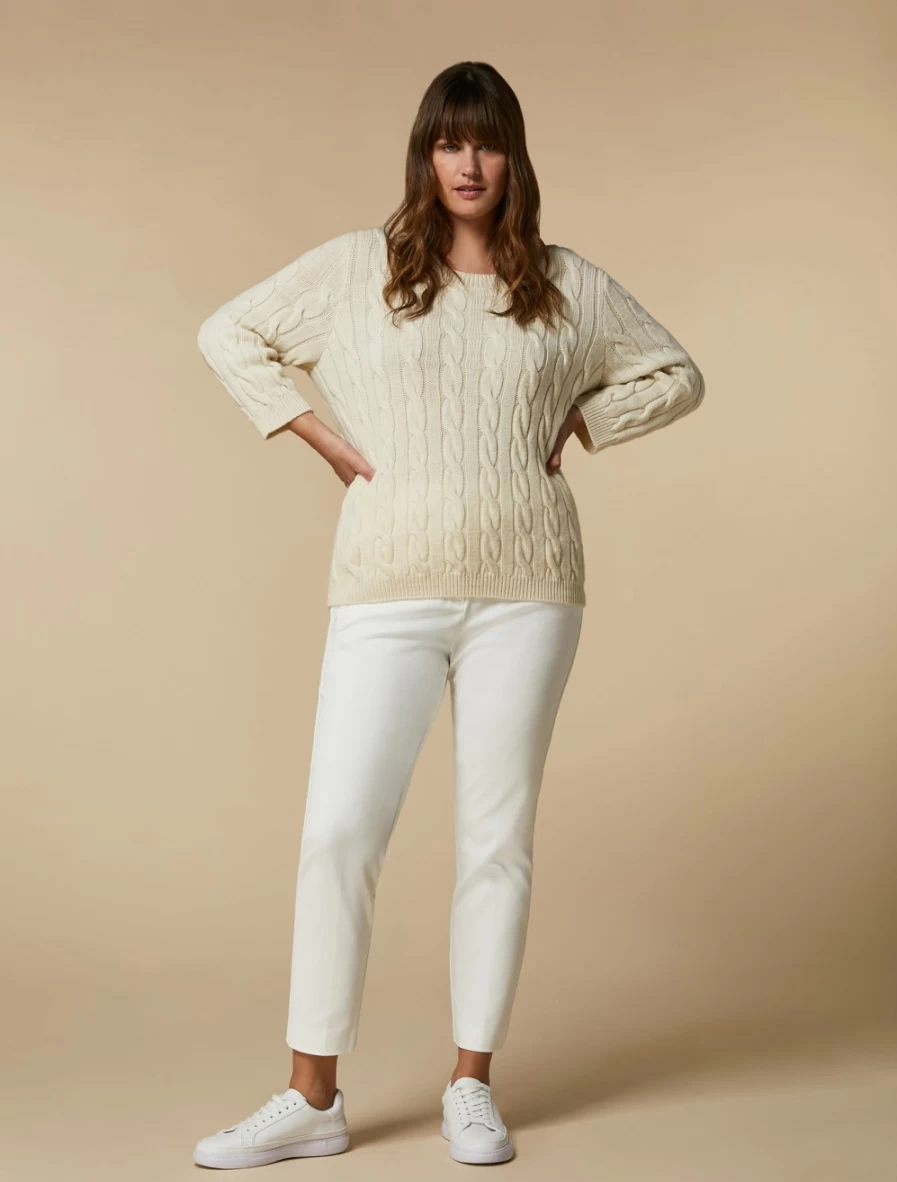 Marina Rinaldi Women's White Cotton-Blend Technical Trousers