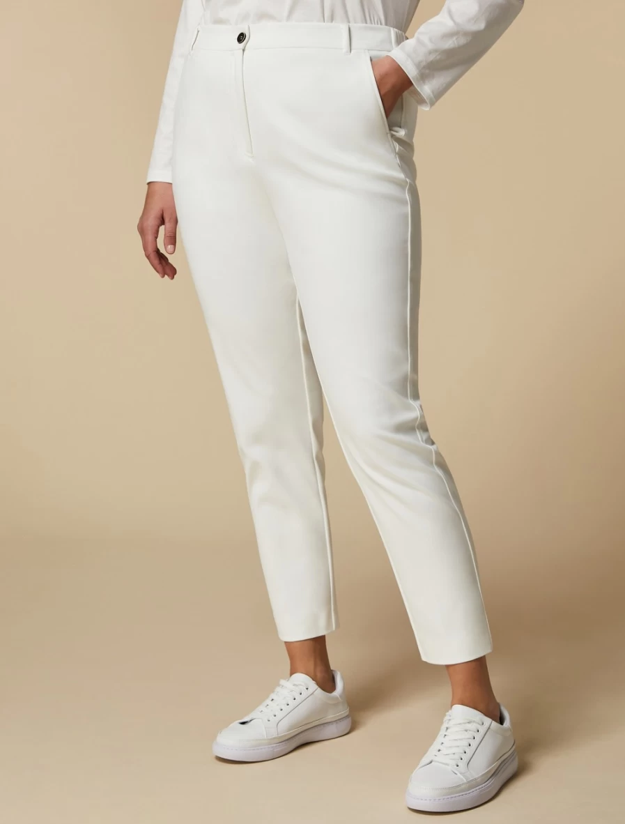 Marina Rinaldi Women's White Cotton-Blend Technical Trousers