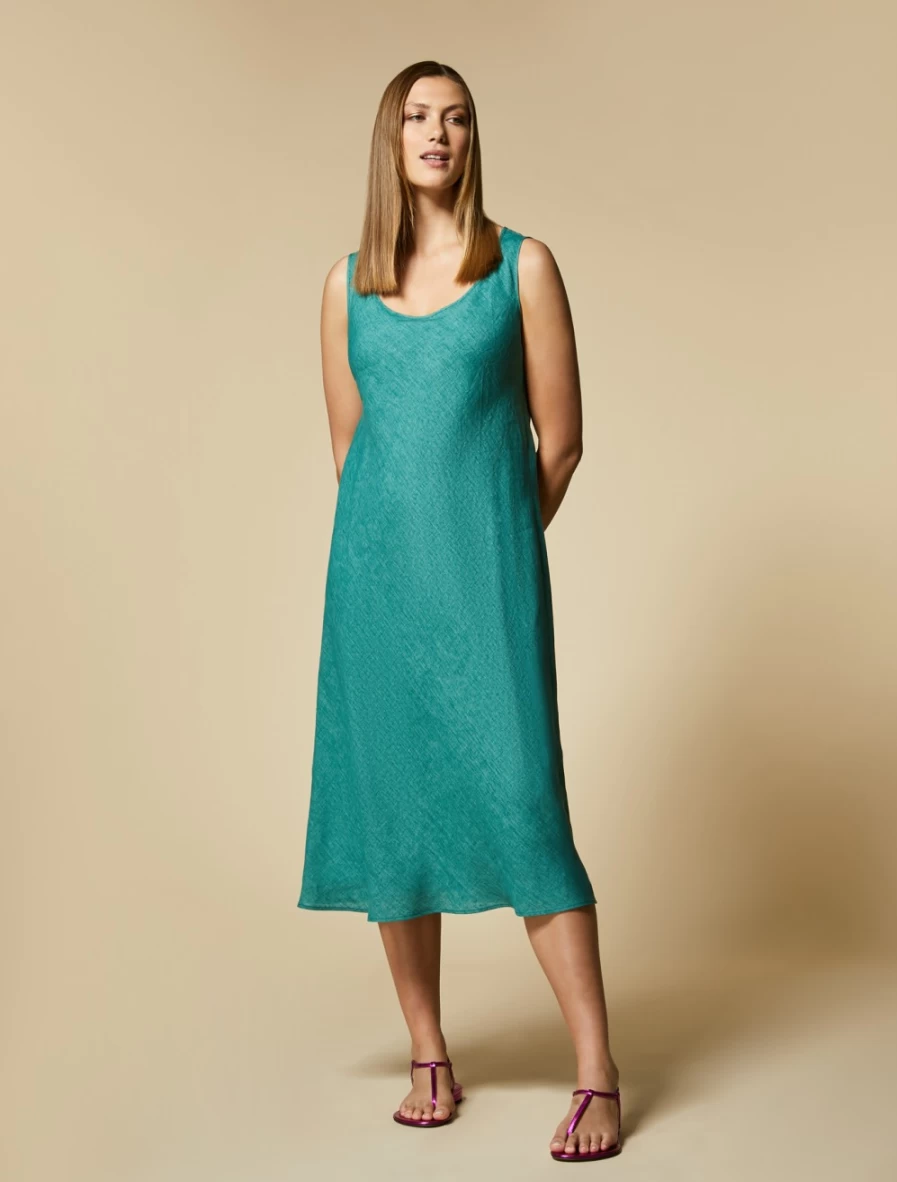 "Marina Rinaldi Women's Dark Green Lightweight Linen Dress"