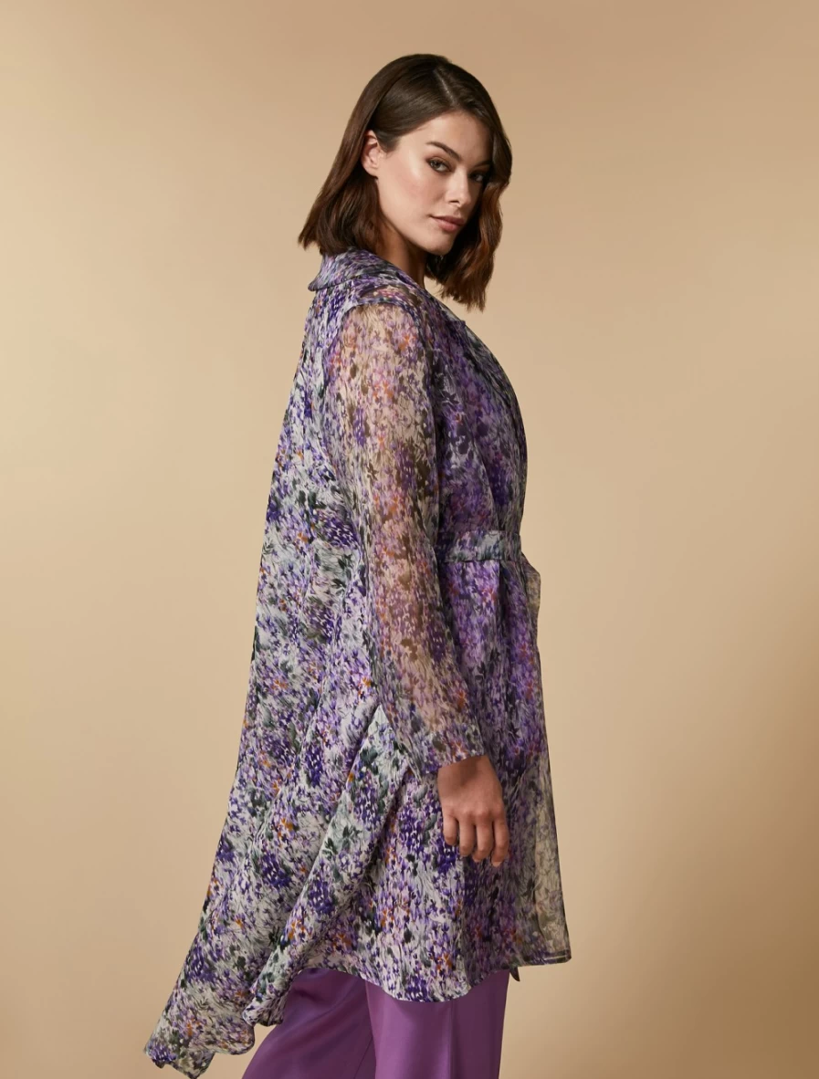 Marina Rinaldi Women's Green Organza Silk Georgette Duster Coat