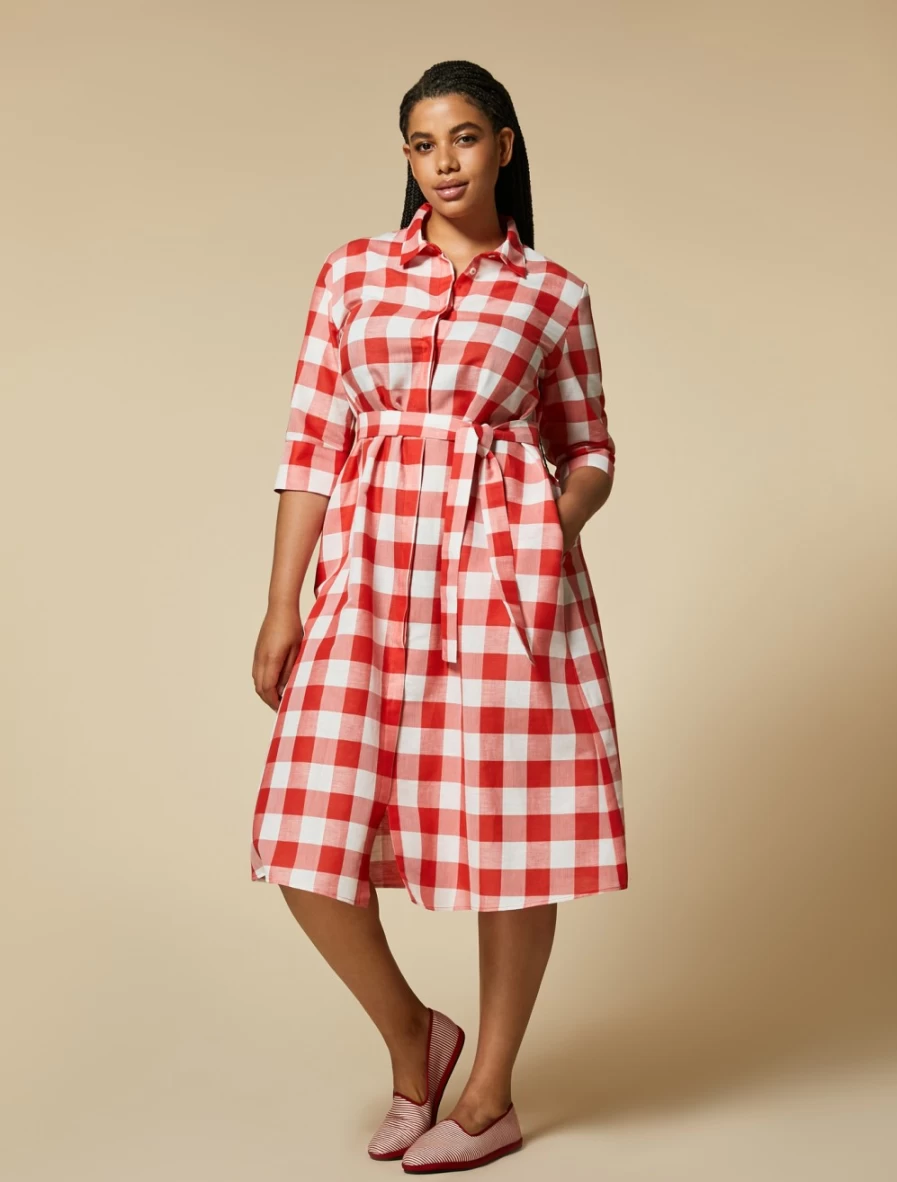 Marina Rinaldi Women's Red Cotton Linen Shirt Dress