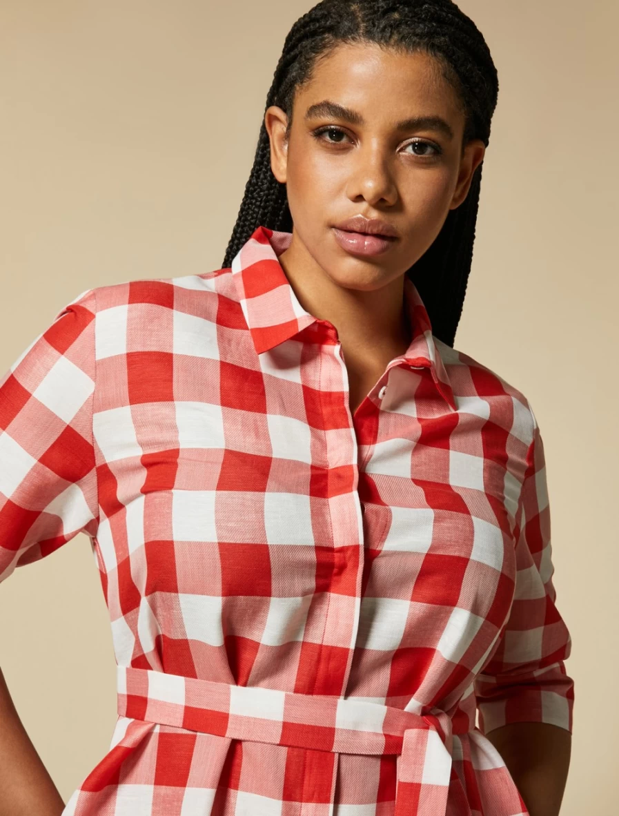 Marina Rinaldi Women's Red Cotton Linen Shirt Dress