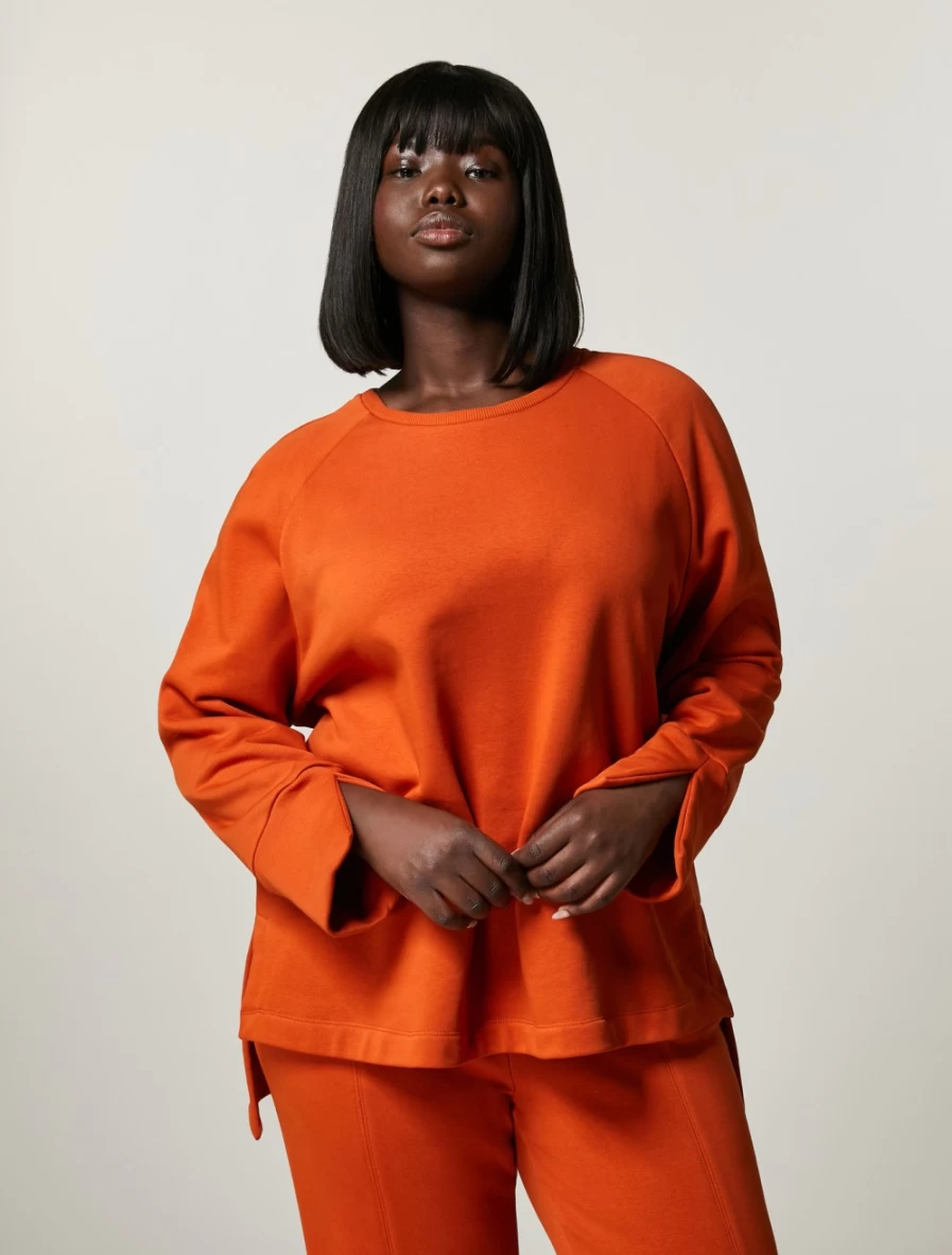 "Marina Rinaldi Women's Rust Cotton-Blend Sweatshirt | Soft Casual Pullover"