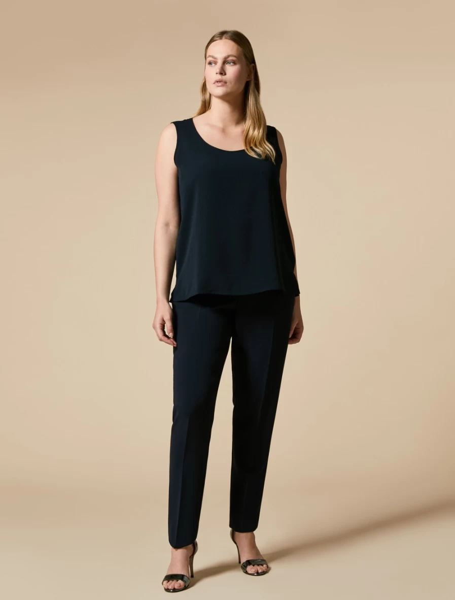Marina Rinaldi Women's Dark Navy Triacetate Slim-Fit Trousers
