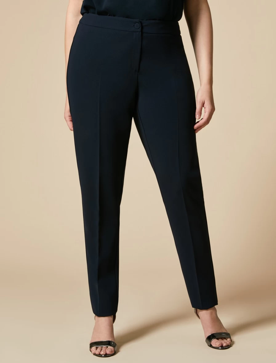 Marina Rinaldi Women's Dark Navy Triacetate Slim-Fit Trousers