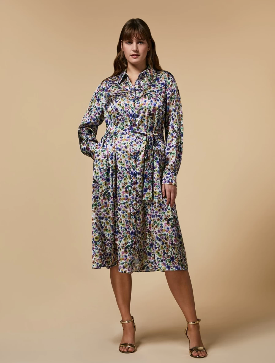 Marina Rinaldi Women's Wisteria Satin Shirt Dress - Elegant Long Sleeve Button Down Tunic Style