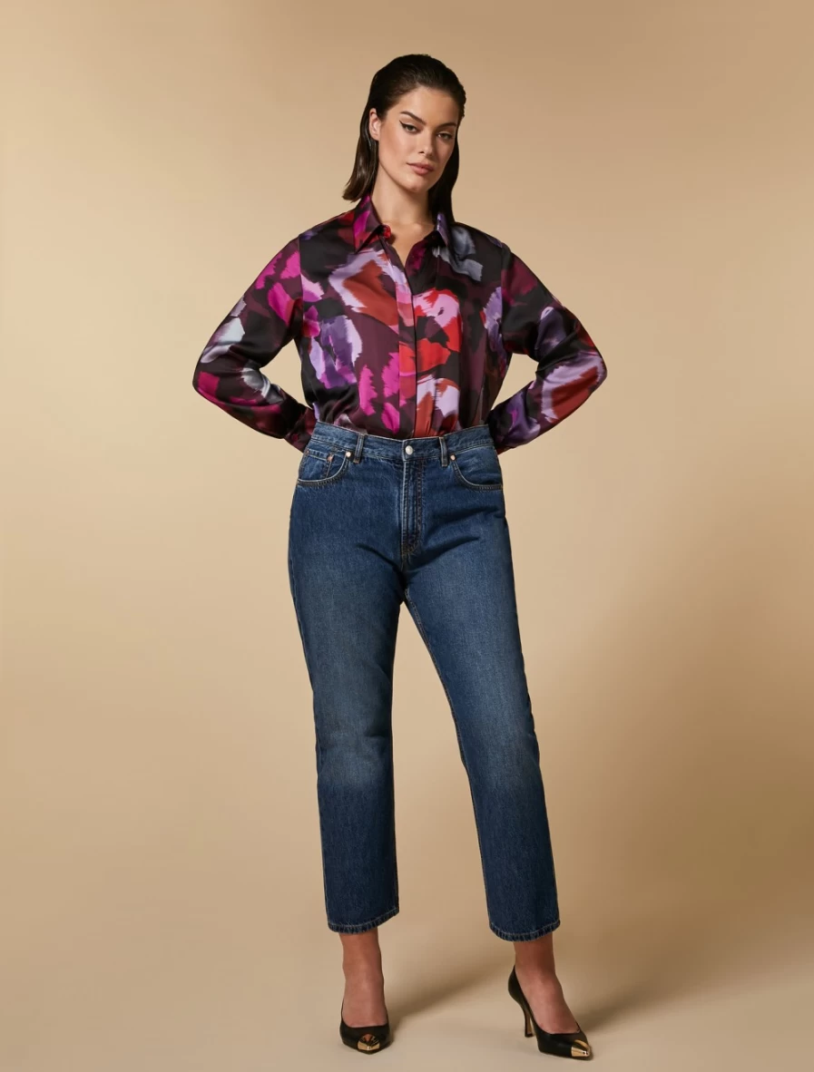 "Marina Rinaldi Women's Ski Blue Flared Denim Jeans | High-Waisted Retro Bootcut Trousers"
