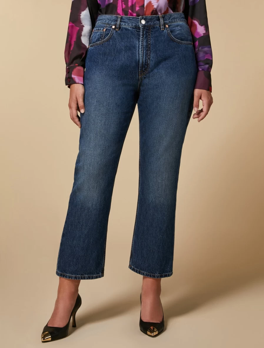 "Marina Rinaldi Women's Ski Blue Flared Denim Jeans | High-Waisted Retro Bootcut Trousers"