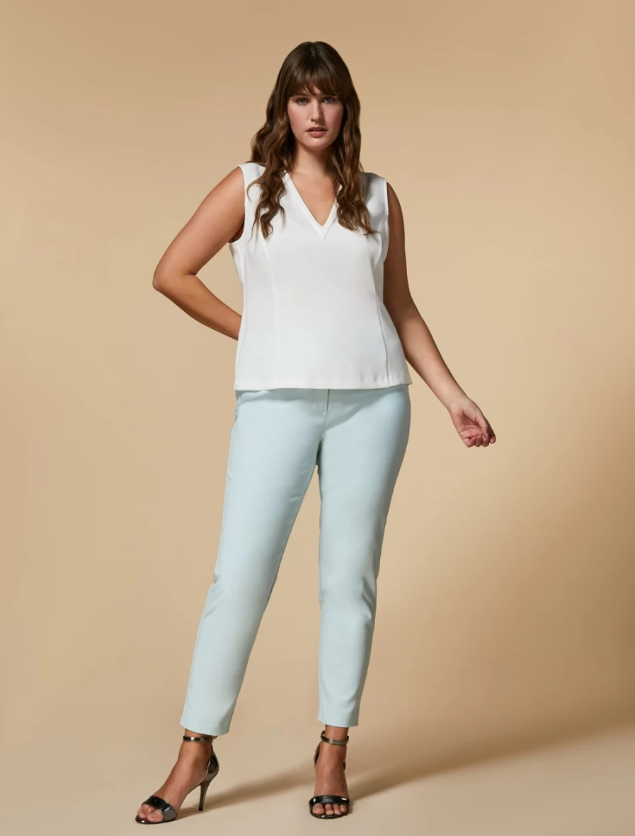 "Marina Rinaldi Women's Ski Blue Stretch Cotton Slim Fit Trousers"