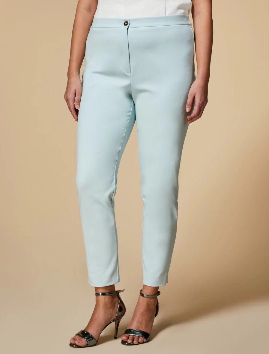 "Marina Rinaldi Women's Ski Blue Stretch Cotton Slim Fit Trousers"
