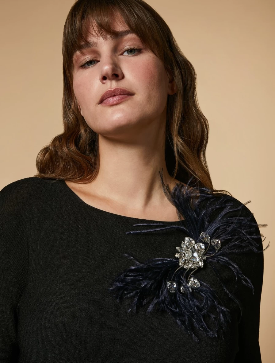 Marina Rinaldi Women's Dark Navy Bejewelled Brooch with Chaton and Feather Accents